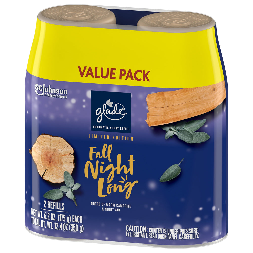 Glade Automatic Spray Refill, Air Freshener, Fall Night Long, 2 x 6.2 oz