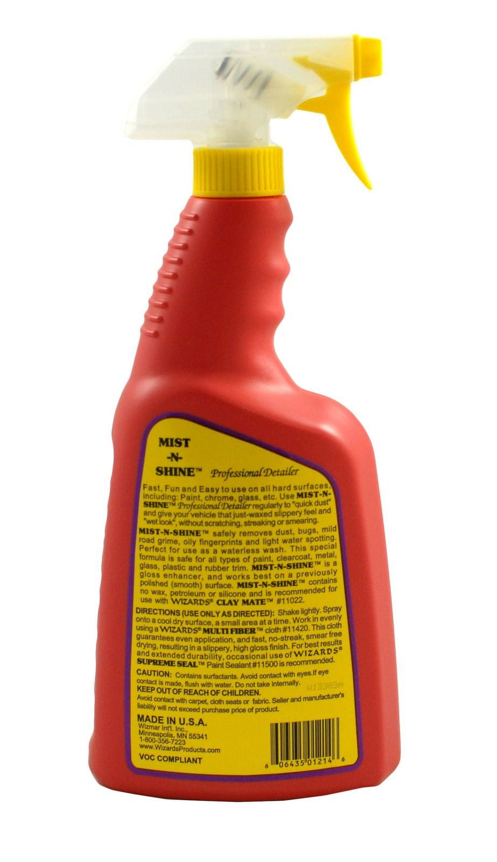 Wizards Mist-N-Shine Professional Detailer - Multi-Use Glass Cleaner and Scratch Remover for Vehicles - Adds Gloss to Paint, Chrome and Glass - 22 oz Detail Spray -