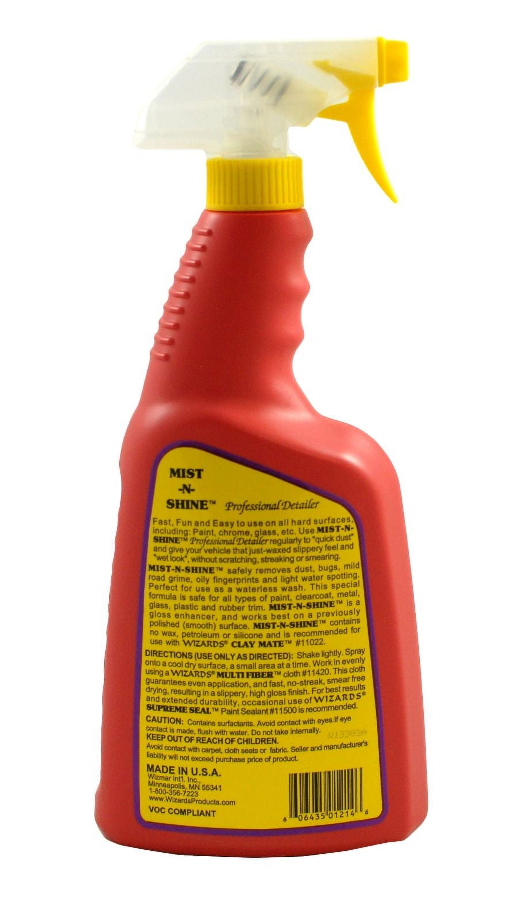 Wizards Mist-N-Shine Professional Detailer - Multi-Use Glass Cleaner and Scratch Remover for Vehicles - Adds Gloss to Paint, Chrome and Glass - 22 oz Detail Spray -