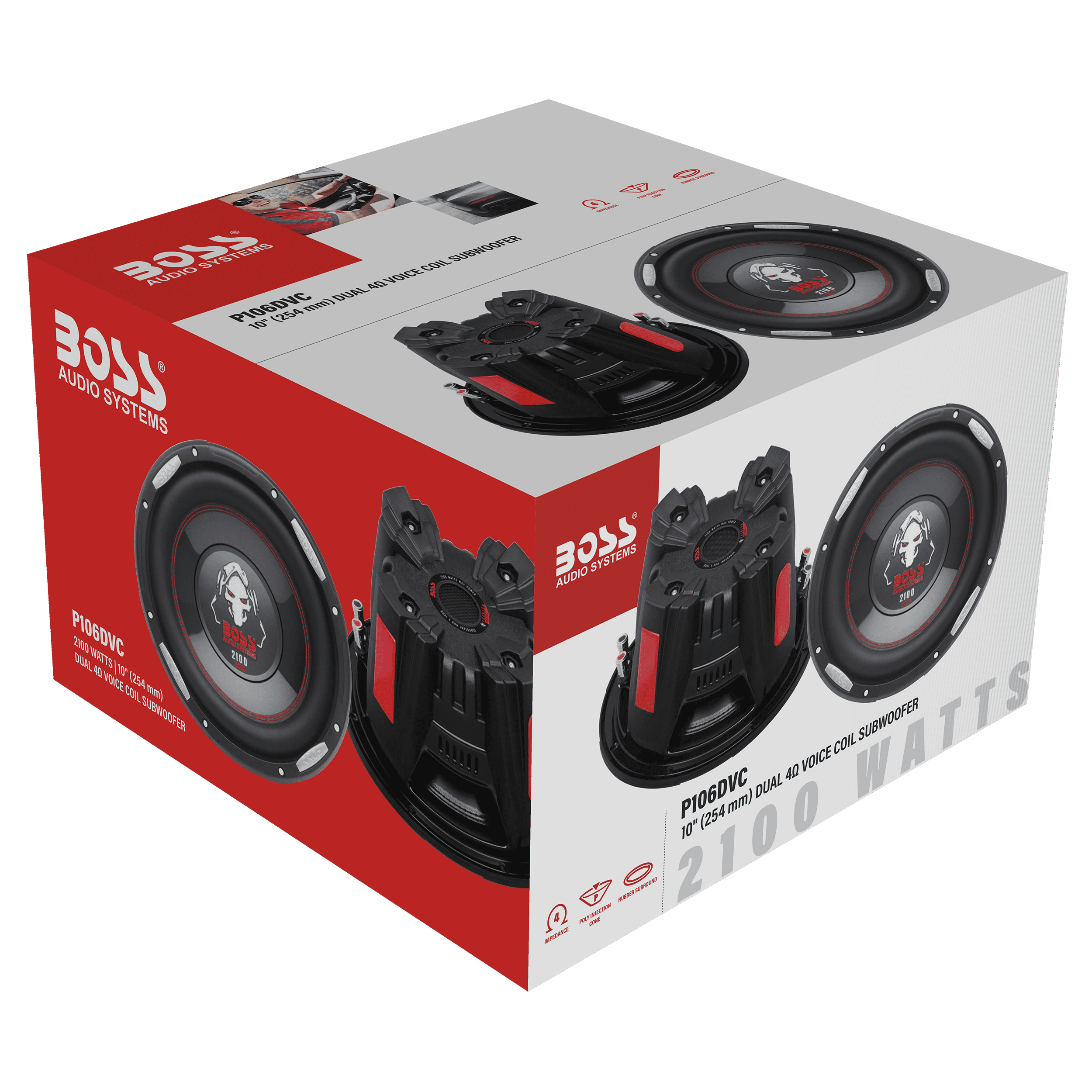 BOSS Audio Phantom 10" 2100W DVC 4-Ohm Deep Bass Car Subwoofer | P106DVC