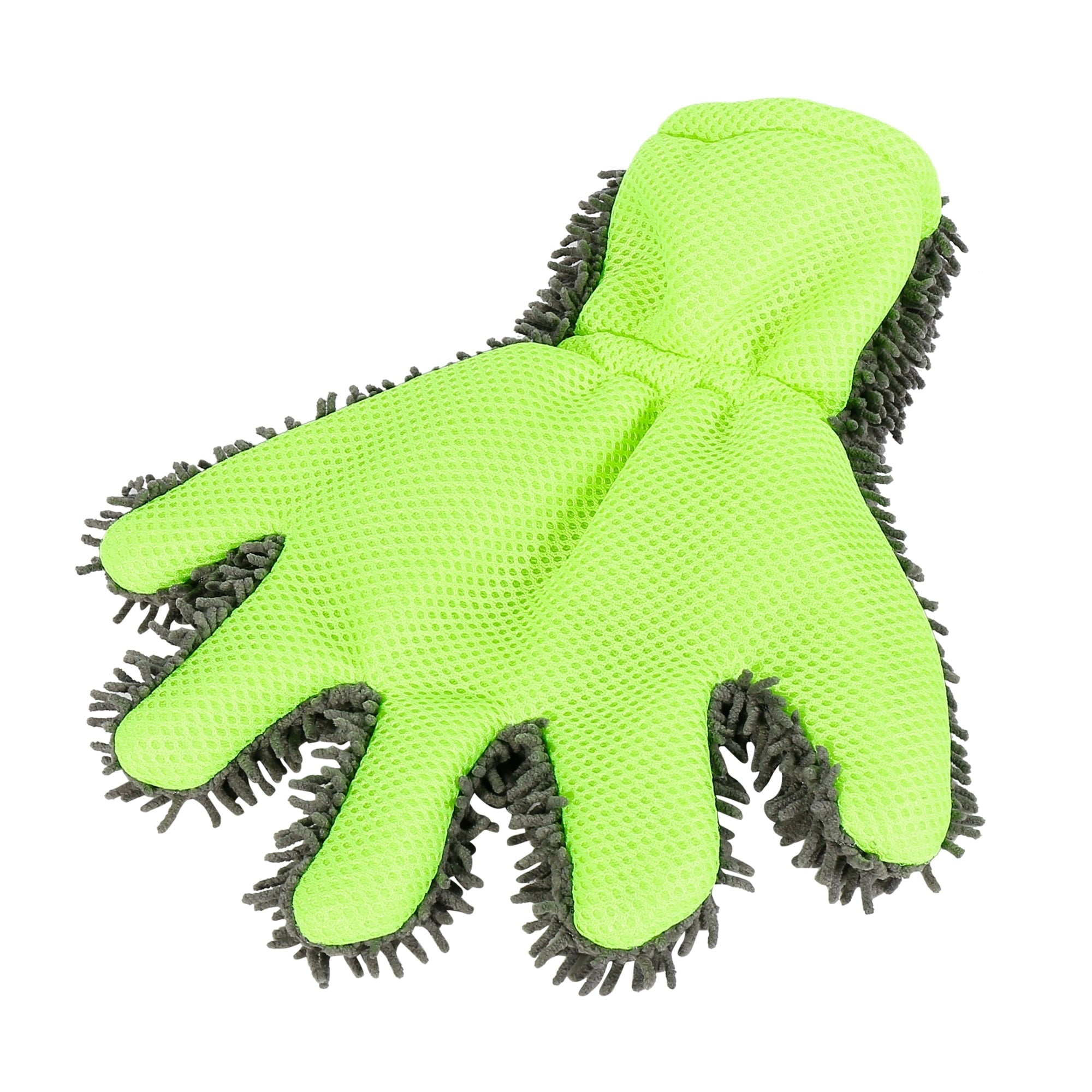 Unique Bargains Green Gray Car Wash Mitt Microfiber Five Finger Glove Double Sided Dirt Washing Tool Absorbent