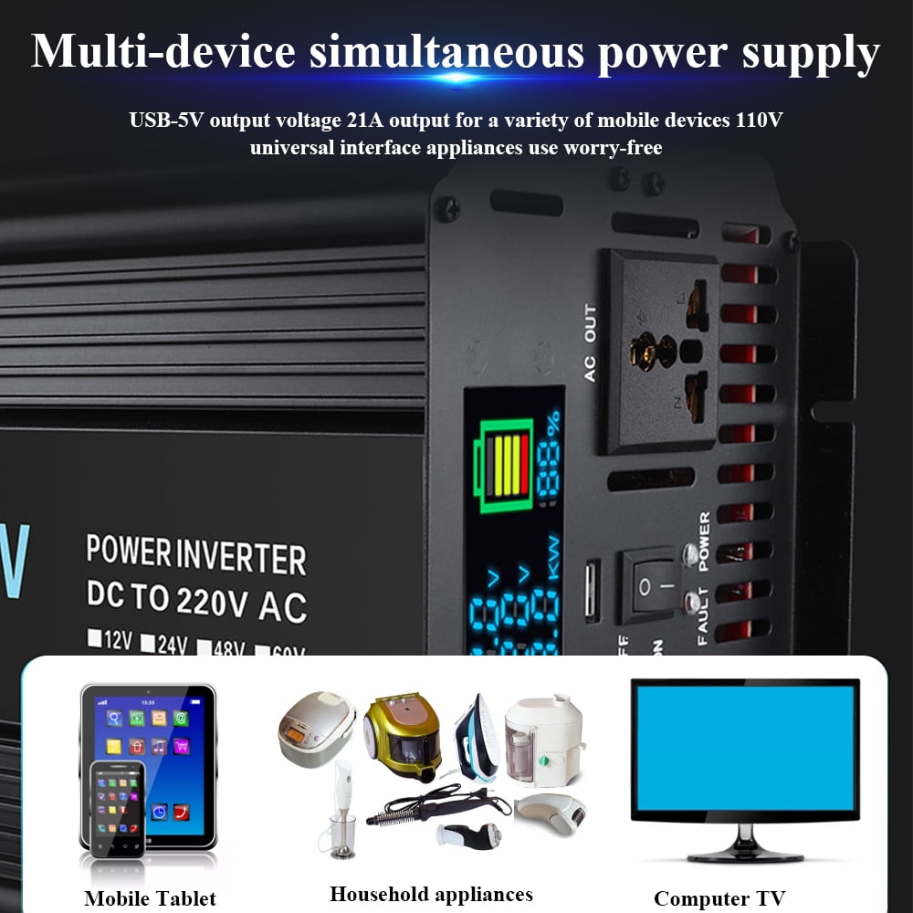 DFITO 1500W Continuous/3000W Peak Power Inverter DC 12V to 110V Car Converter AC with 2 AC Outlets and 2A USB Charging Port