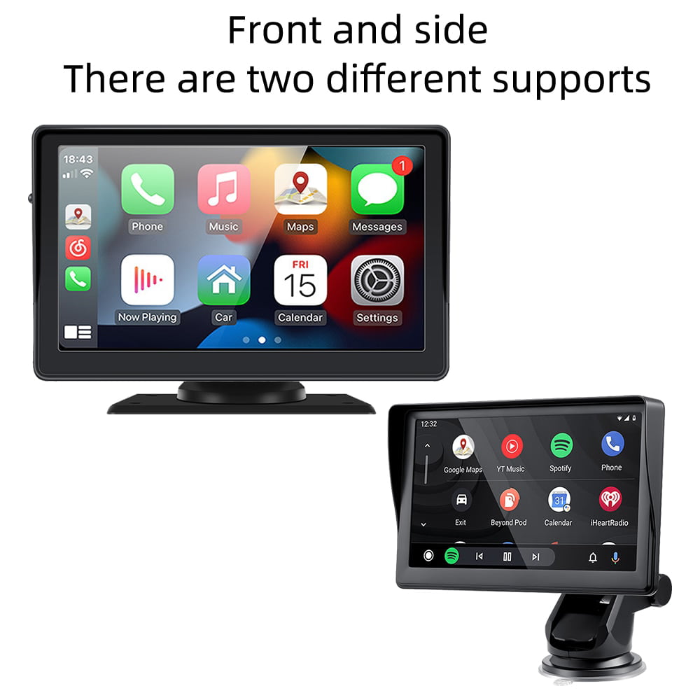 [2023 Newest] Polarlander Portable Wireless Apple Carplay & Android Auto with Steering Wheel Control, 7 inch IPS Touchscreen Car Stereo, Bluetooth Handsfree, WiFi, AirPlay, Dash Windshield Mounted