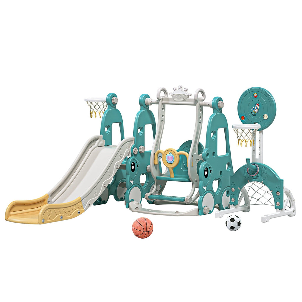 Leavader Kids' Playground Equipment Set - Slide, Swing, Basketball and Soccer Stand Combo