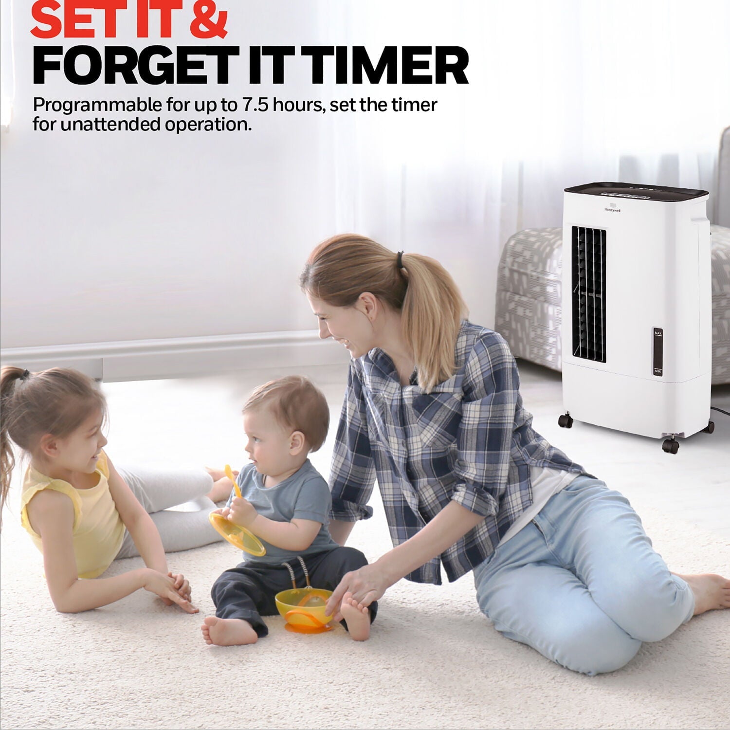 Honeywell 176 CFM Indoor Evaporative Air Cooler (Swamp Cooler) with Remote Control in White/Gray