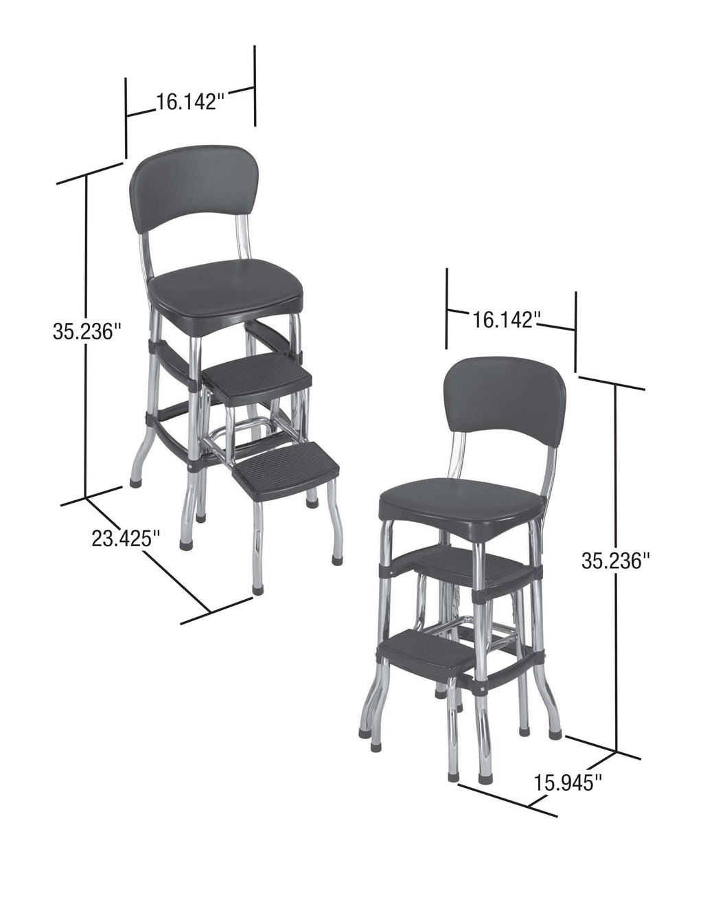 COSCO Stylaire Retro Chair + Step Stool with sliding steps, Black