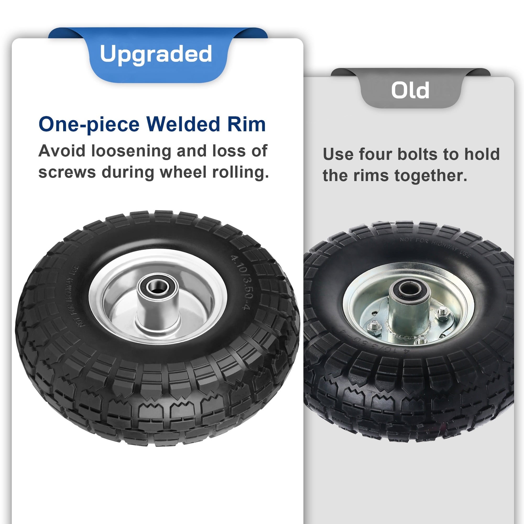 LotFancy 10 in Tire and Wheel, 4.10/3.50-4 Air Less Solid Tyre Wheels for Hand Truck Gorilla Cart Garden Wagon Trolley Dolly Replacement Tire, 2 Pack