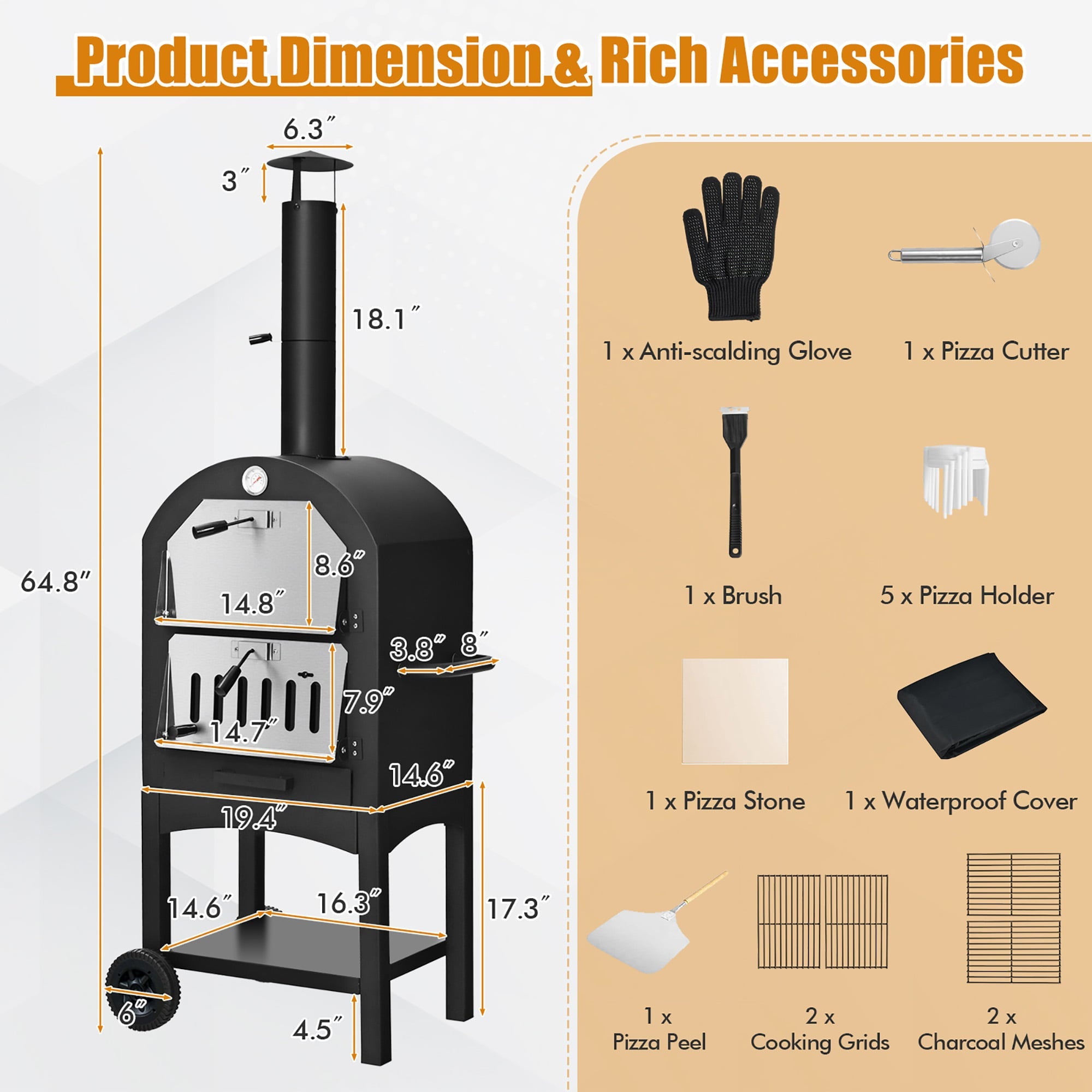 Costway Outdoor Pizza Oven Wood Fire Pizza Maker Grill w/ Pizza Stone & Waterproof Cover