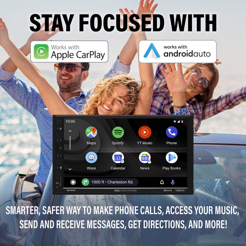 BOSS Audio Systems Elite BE7ACP-C Car Audio Stereo System - Apple CarPlay, Android Auto, 7 inch Double Din, Touchscreen, Bluetooth Head Unit, Radio Receiver, No CD Player, Backup Camera, for Amplifier
