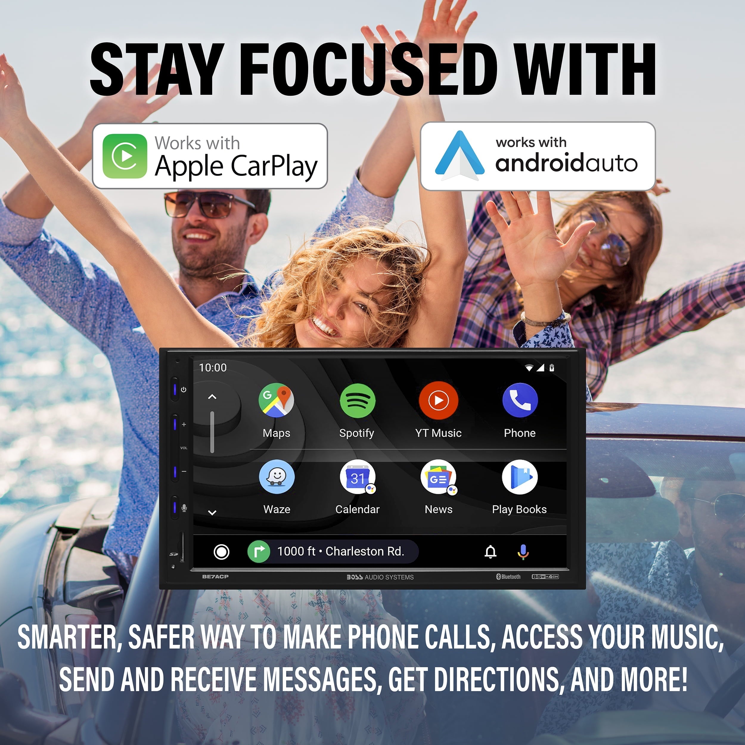 BOSS Audio Systems Elite BE7ACP-C Car Audio Stereo System - Apple CarPlay, Android Auto, 7 inch Double Din, Touchscreen, Bluetooth Head Unit, Radio Receiver, No CD Player, Backup Camera, for Amplifier
