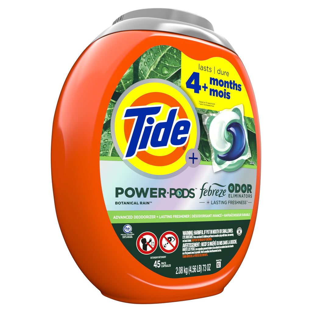 Tide Power Pods Laundry Detergent Soap Packs with Febreze, Botanical Rain, 45 Ct