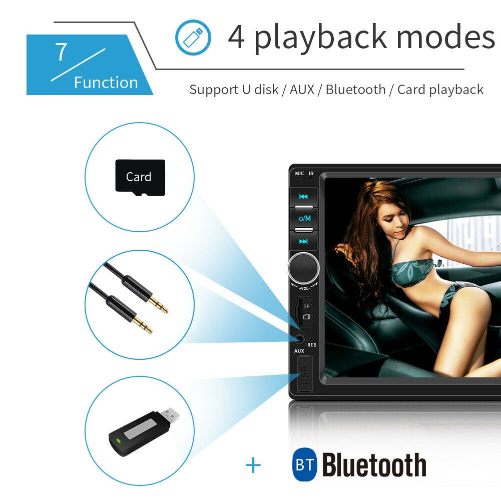 Bileeko 7" Double 2 DIN Car MP5 Player Bluetooth Touch Screen Stereo Radio With Camera