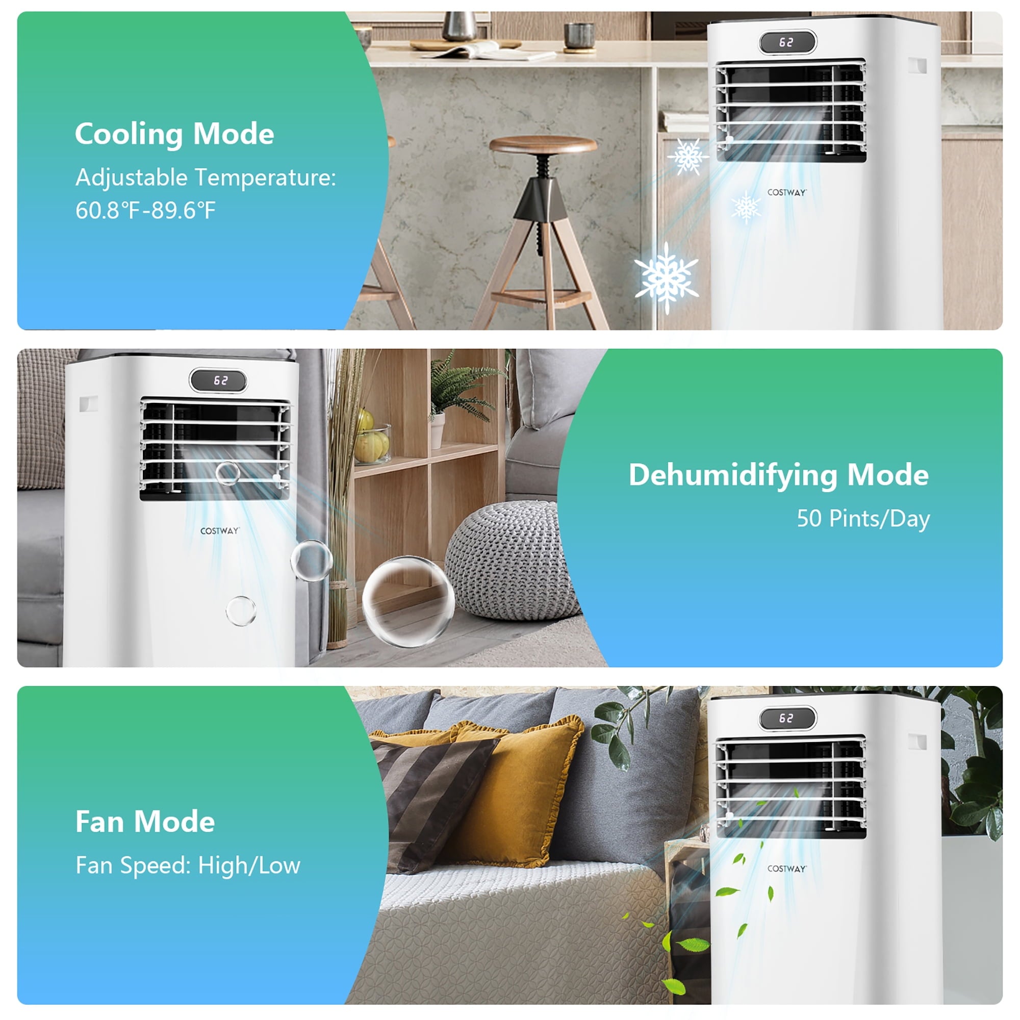 Costway 6000 BTU (10000 BTU ASHRAE) Portable Air Conditioner w/ Remote Control 3-in-1 Air Cooler w/ Drying White