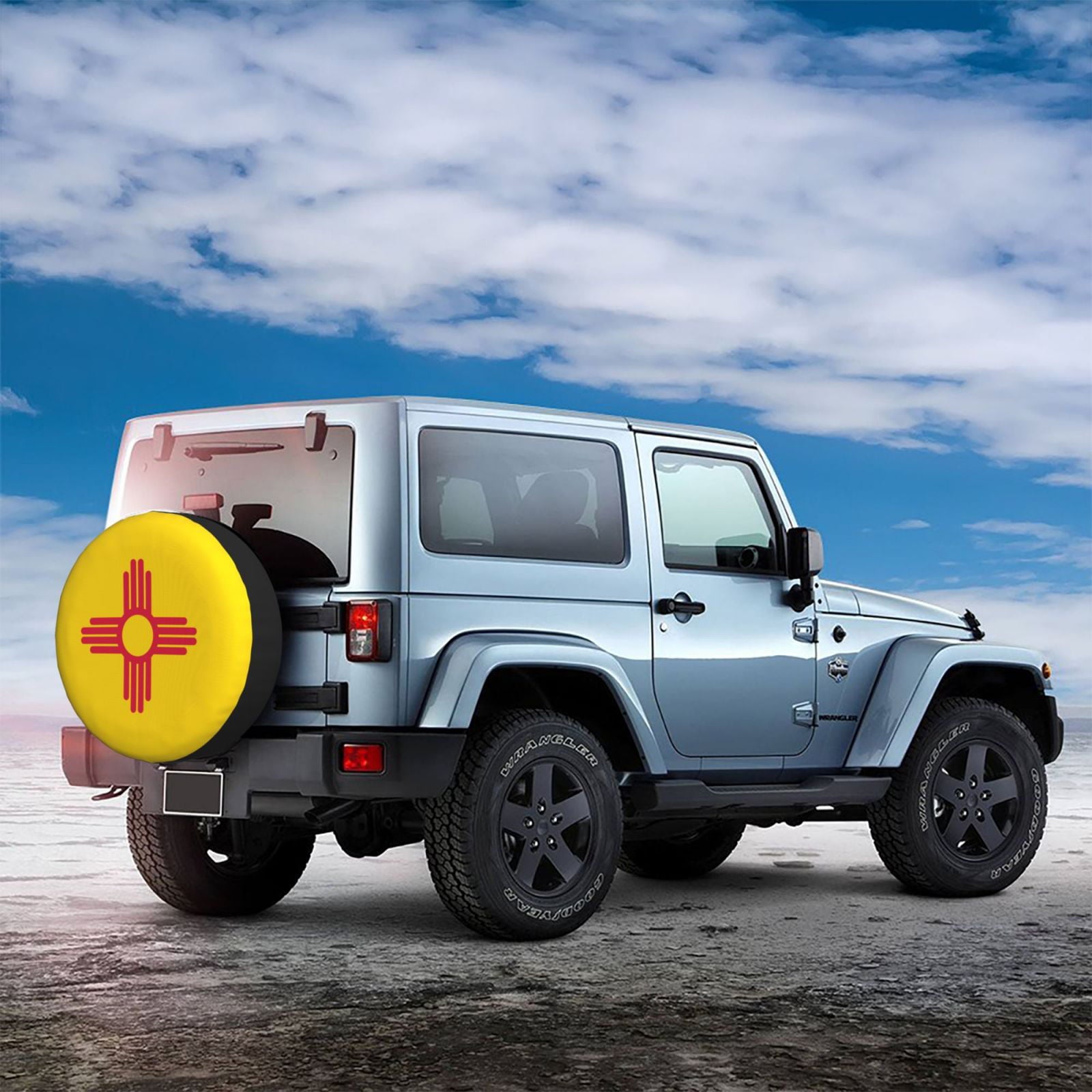 DouZhe Waterproof Spare Tire Cover, New Mexico State Flag Seal Prints Adjustable Wheel Covers Fit for Jeep Trailer RV SUV Car, 14 inch