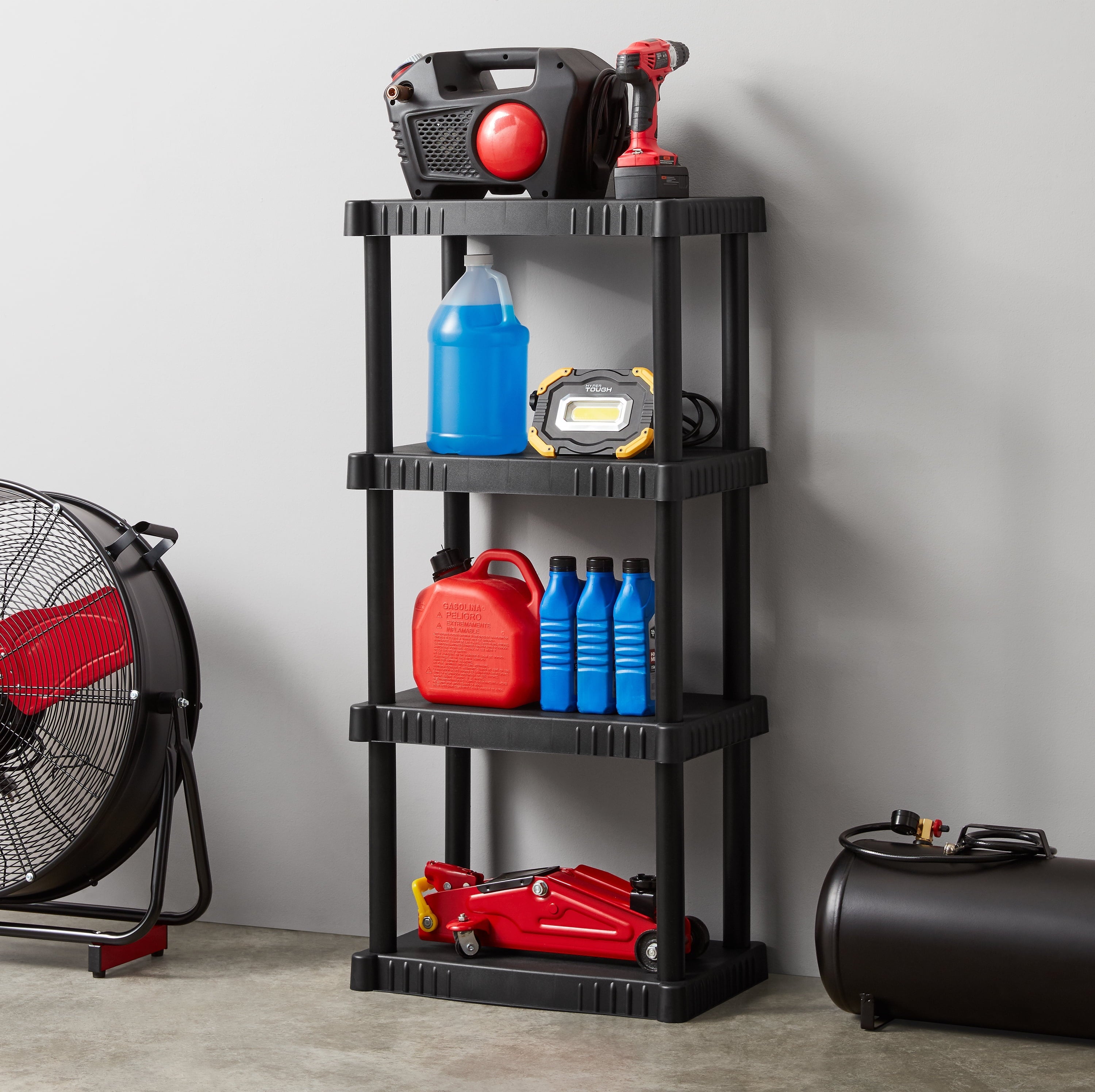 Hyper Tough 4-Shelf Plastic Garage Shelves, Black, Holds up to 340 lbs (3 Pack)