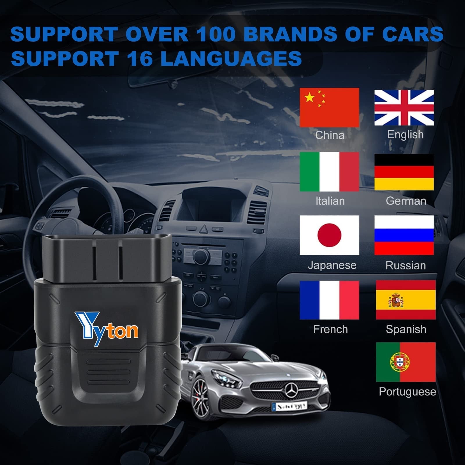 OBD2 Scanner Bluetooth, Yyton Car Code Reader for iPhone/Android/Windows, Car Diagnostic Scan Tool Check Engine Light, Car Scanner with Read Code&Emissions Test&Live Sensor Data