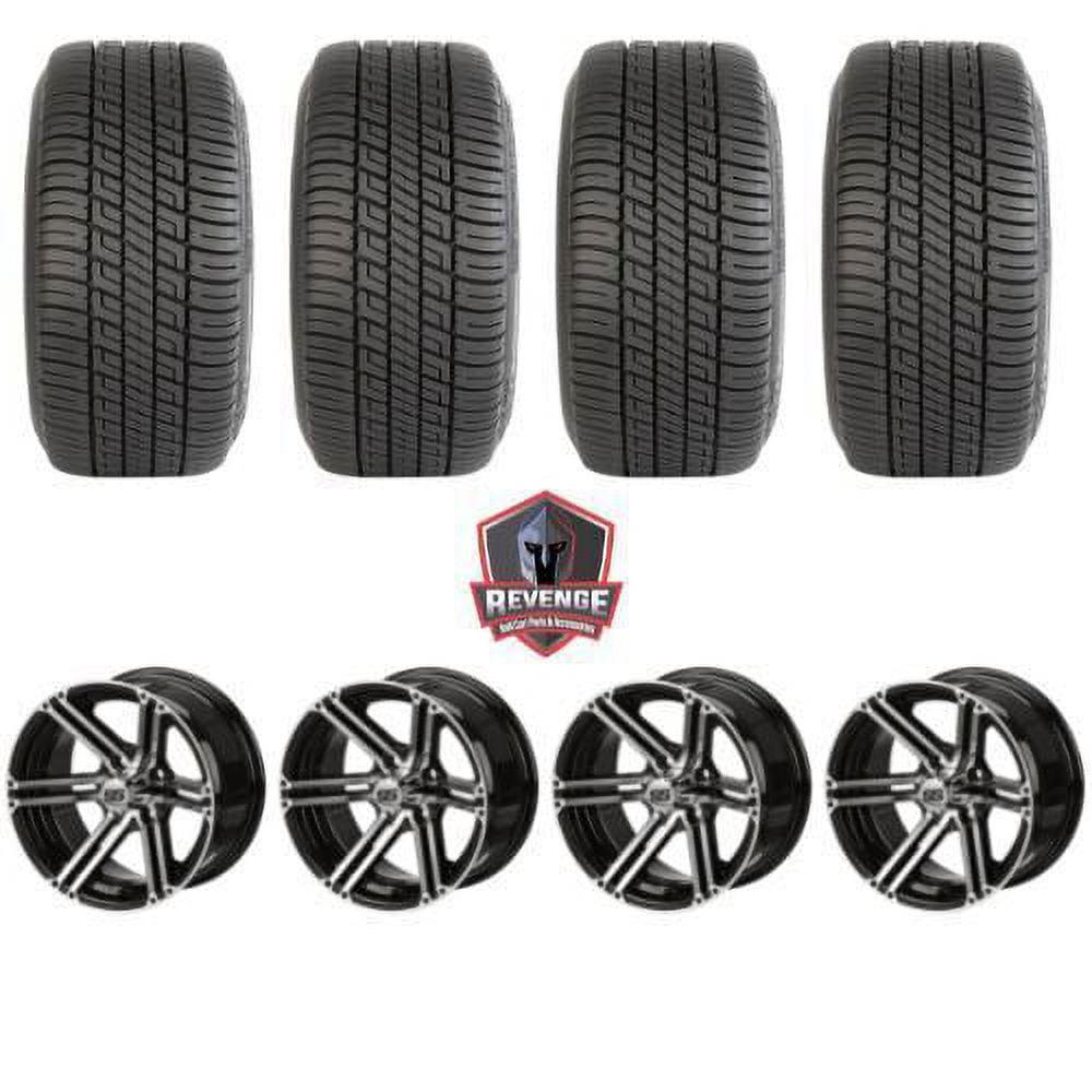 12" Yukon Machined Black Golf Cart Wheels and Tires Combo (205/30-12) Set of 4