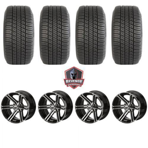 12" Yukon Machined Black Golf Cart Wheels and Tires Combo (205/30-12) Set of 4