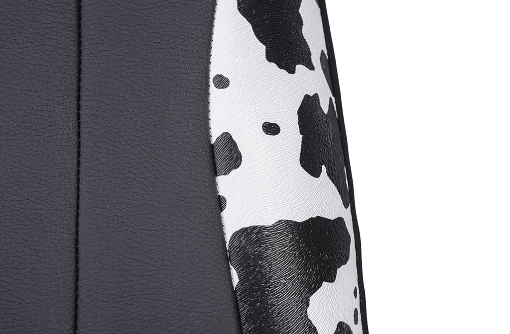 Auto Drive Universal Fit Black,White Cow Faux Leather Car Seat and Headrest Cover, Set of 2
