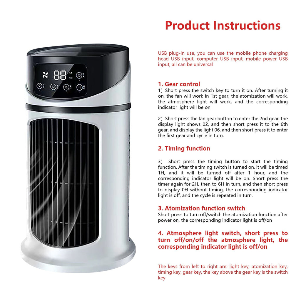 Lingouzi Portable Mini Air Conditioner, Home Office Air Cooler Humidifying Spray, Usb Ultra-Quiet Rechargeable Water-Cooled Air Conditioner, Multi-Function Timer & Rgb Color Night Light