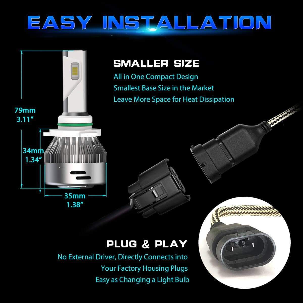 Lasfit 9012 HIR2 LED Headlight Bulb Kits-60W 6000LM 6000K-Hi/Lo Beam Amplified Flux Beam(2 Bulbs)