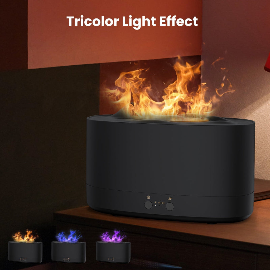 VAVSEA Flame Diffuser Humidifier with Flame Light, 3 Flame Colors Essential Oil Diffuser, Waterless Auto Shut-Off, Time Setting for Home, Office, Room