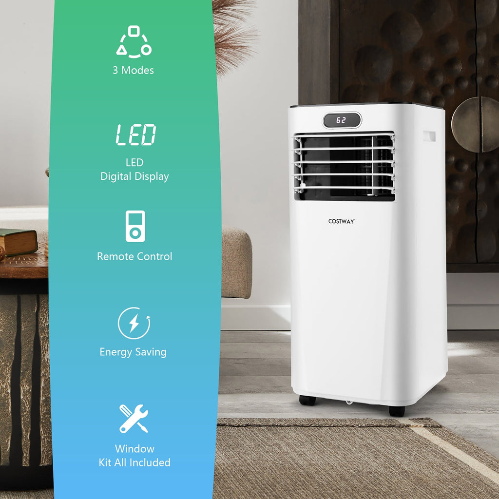 Costway 6000 BTU (10000 BTU ASHRAE) Portable Air Conditioner w/ Remote Control 3-in-1 Air Cooler w/ Drying White