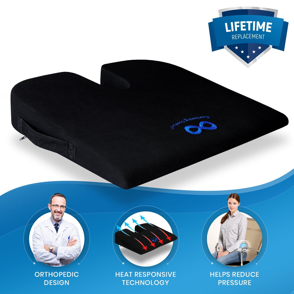 Everlasting Comfort Car and Truck Seat Cushion, Memory Foam Wedge Chair Driving Pillow, Black