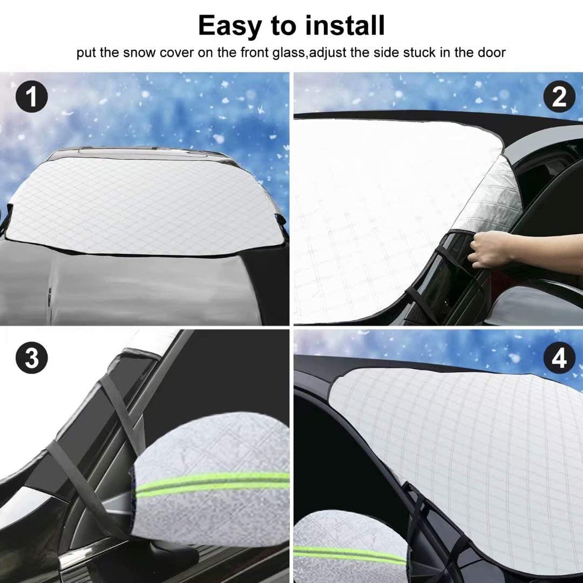 Car Windshield Snow Cover, QLASH New Upgrade Magnetic Thick Heavy Duty Snow Cover, 4 Layers Protection for All Car, Truck, SUV & Van (75''x52'')