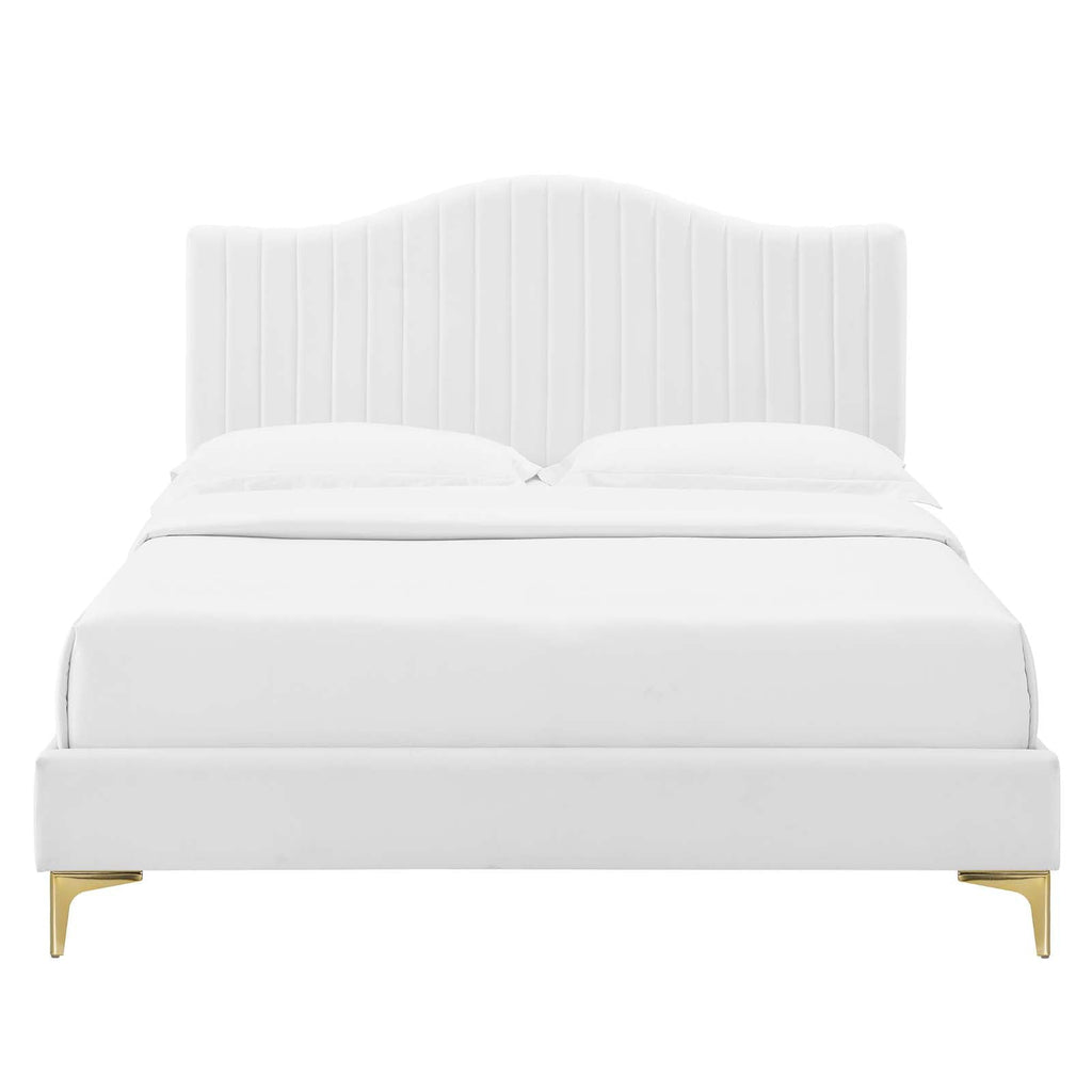 Modway Juniper Channel Tufted Performance Velvet Queen Platform Bed in White