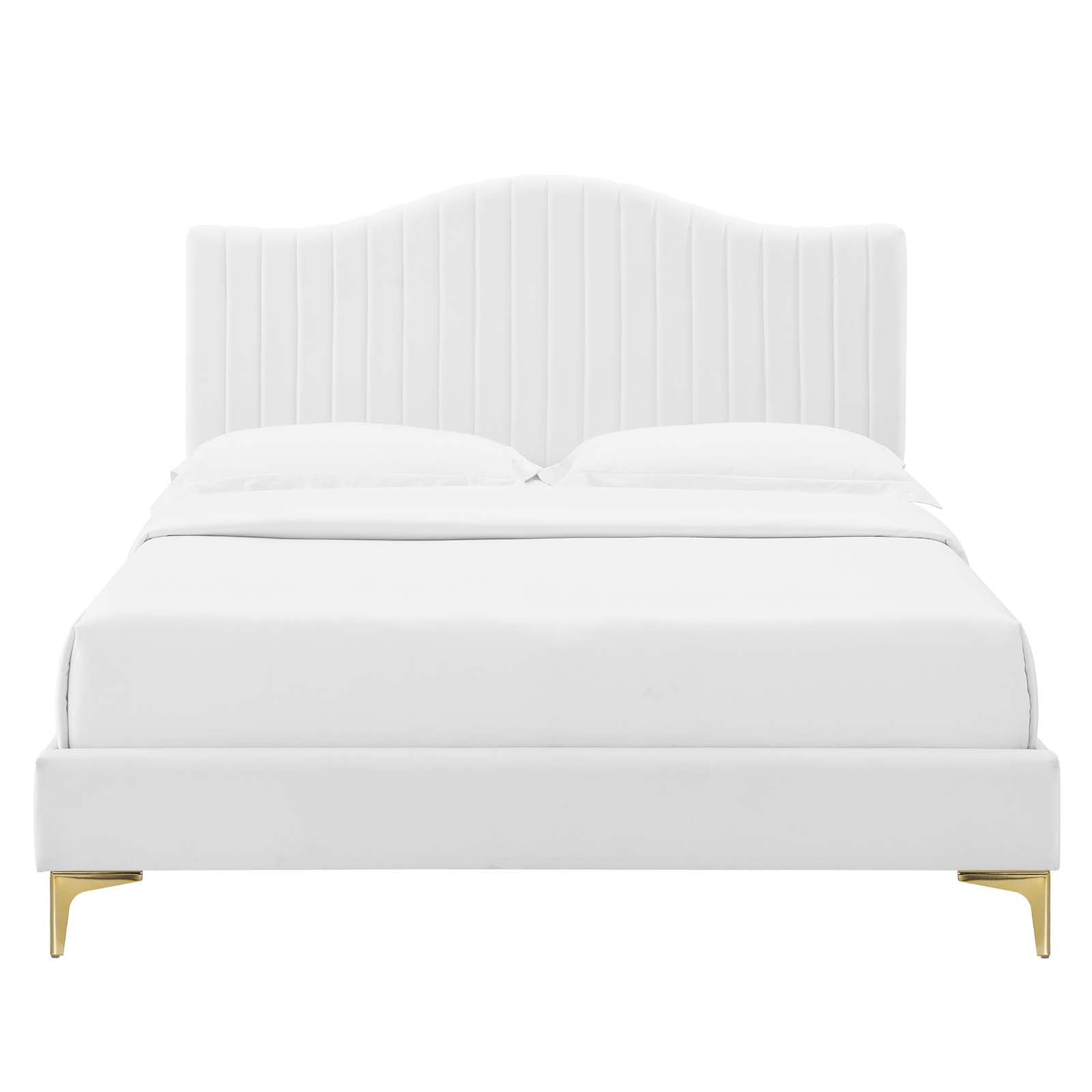 Modway Juniper Channel Tufted Performance Velvet Queen Platform Bed in White