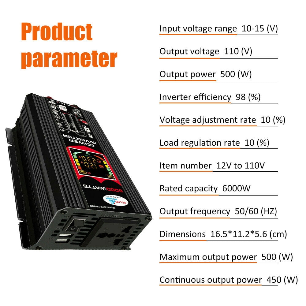 6000W Peak Car Power Inverter, DFITO DC 12V to AC 110V Adapter with 1 AC Outlets,4.2A Dual USB Charging Port,1 Cigarette Lighter Adapter,LCD Display