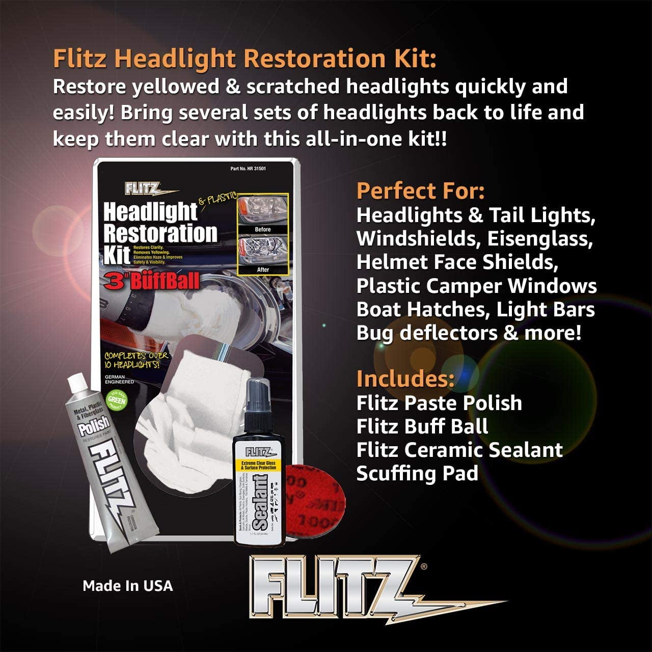 Flitz HR31501W Headlight and Plastic Restoration Deluxe Kit