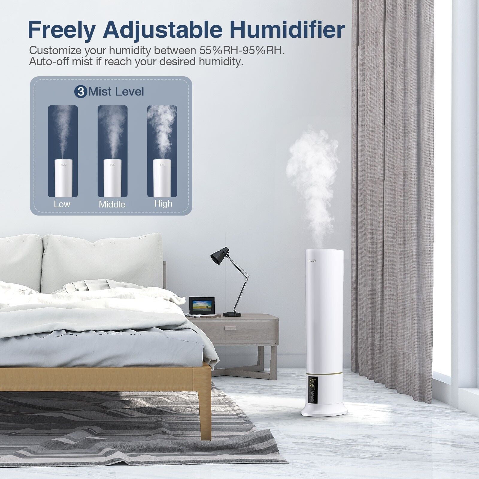 BEYGO Cool Mist Humidifiers for Bedroom Large Room Home, 9L/ 2.38Gal Top Fill Ultrasonic Floor Humidifiers for Baby and Plants