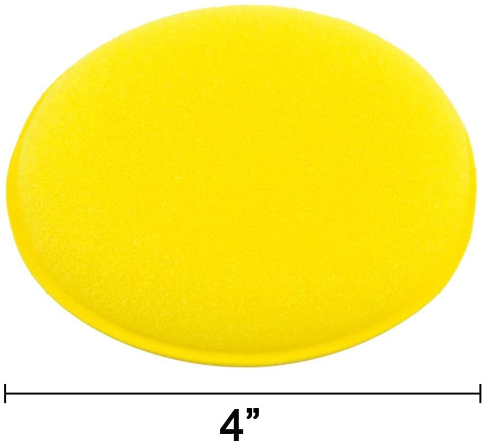 GIXUSIL 12Pcs 4 inch Wax Foam Applicator Pad, Car Polishing and Waxing Sponge, Polyurethane Waxing Sponge, Cleaning and Car Washing Soft Sponge, Round Shaped Pressing Foam Sponge Cleaning Tool, Yellow
