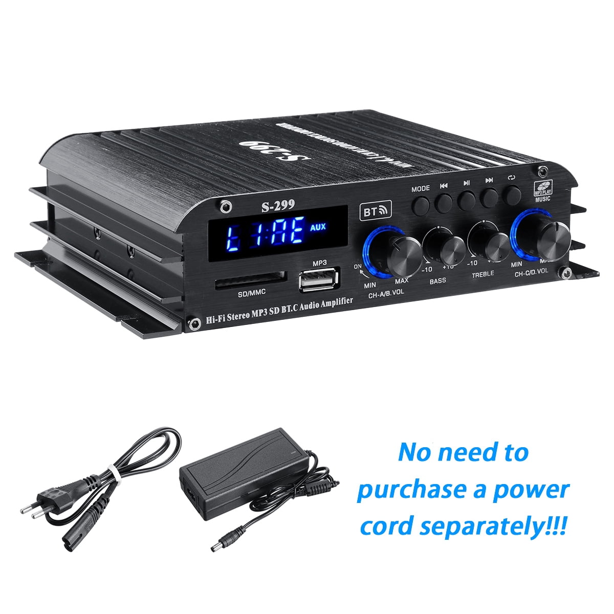 1600W Bluetooth Audio Power Amplifier, 4.1 Channel Support 2 Pairs Speakers 1 Subwoofer, Wireless HiFi Stereo Receivers for Home & Car