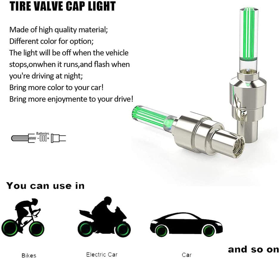 Mightlink LED Flash Tyre Wheel Lights - Bike Tire Valve Stem Caps Lights, for Car Bike Bicycle Motorcycle - 4PCS