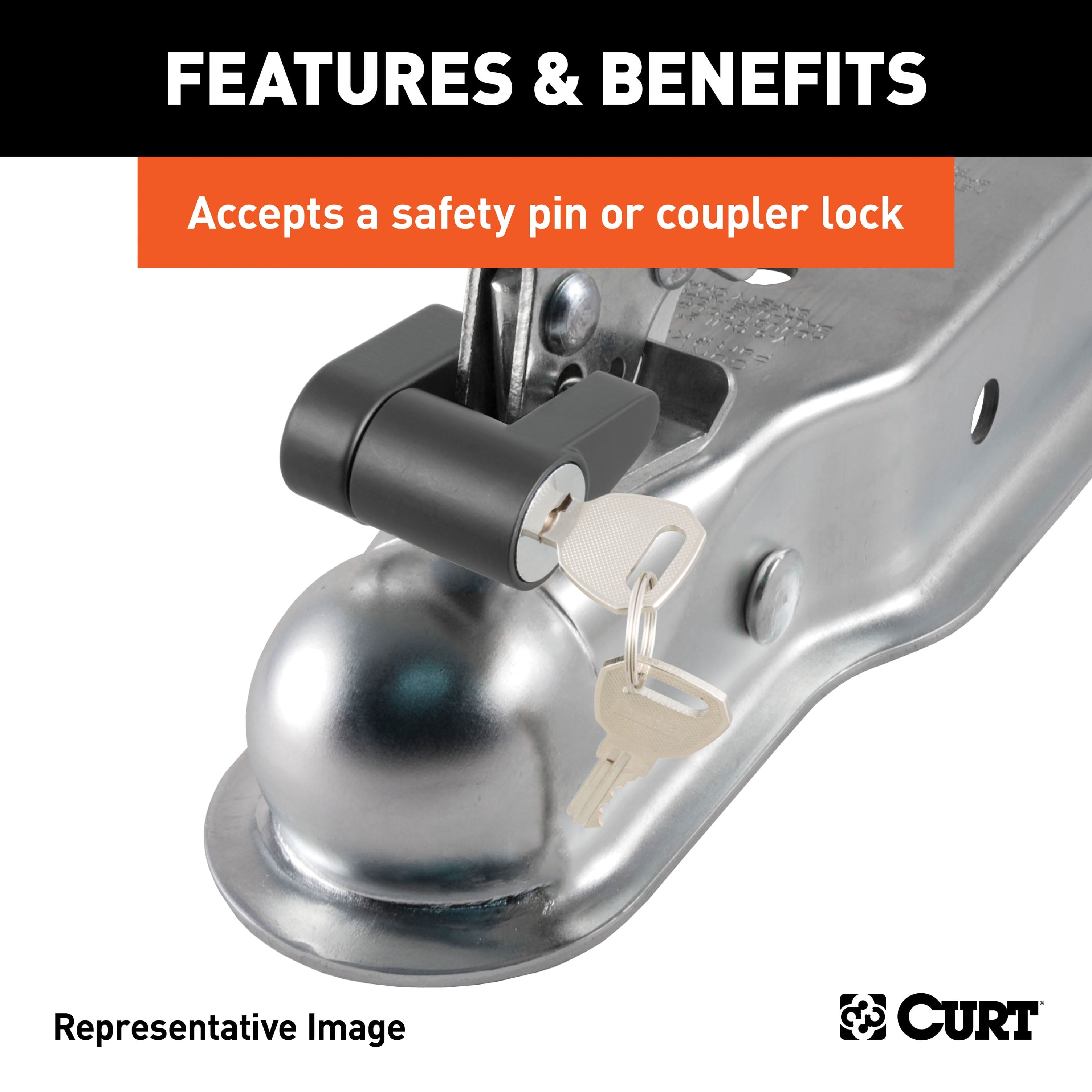 CURT 25128 Straight Tongue Trailer Coupler for 2-Inch Channel, 1-7/8-In Hitch Ball, 2,000 lbs