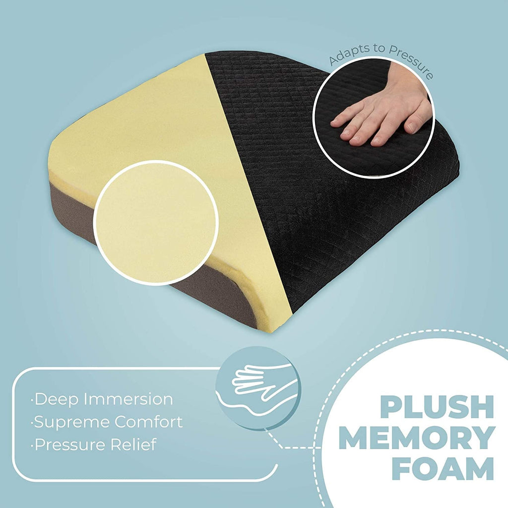 Kolbs Large Seat Cushion | Stylish Plush Velvet Cover | Large Memory Foam Seat Cushion for Office Chair, Car or Wheelchair | Office Chair Cushion Back Pain Coccyx Pain Relief | Carry Handle