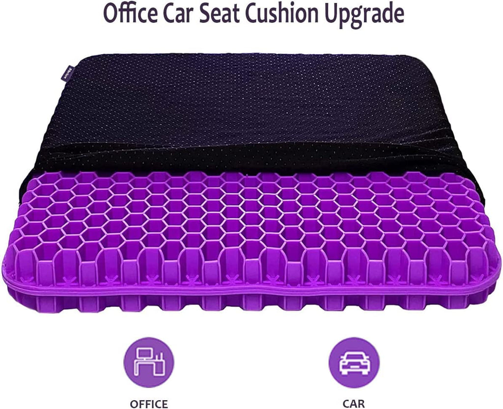 Gel Seat Cushion Pillow - Double Thick Office Chair Car Egg Seat Cushion Pillow for Back, Coccyx & Tailbone Pain Relief Pad - Pressure Reducing Honeycomb Designed for Comfort