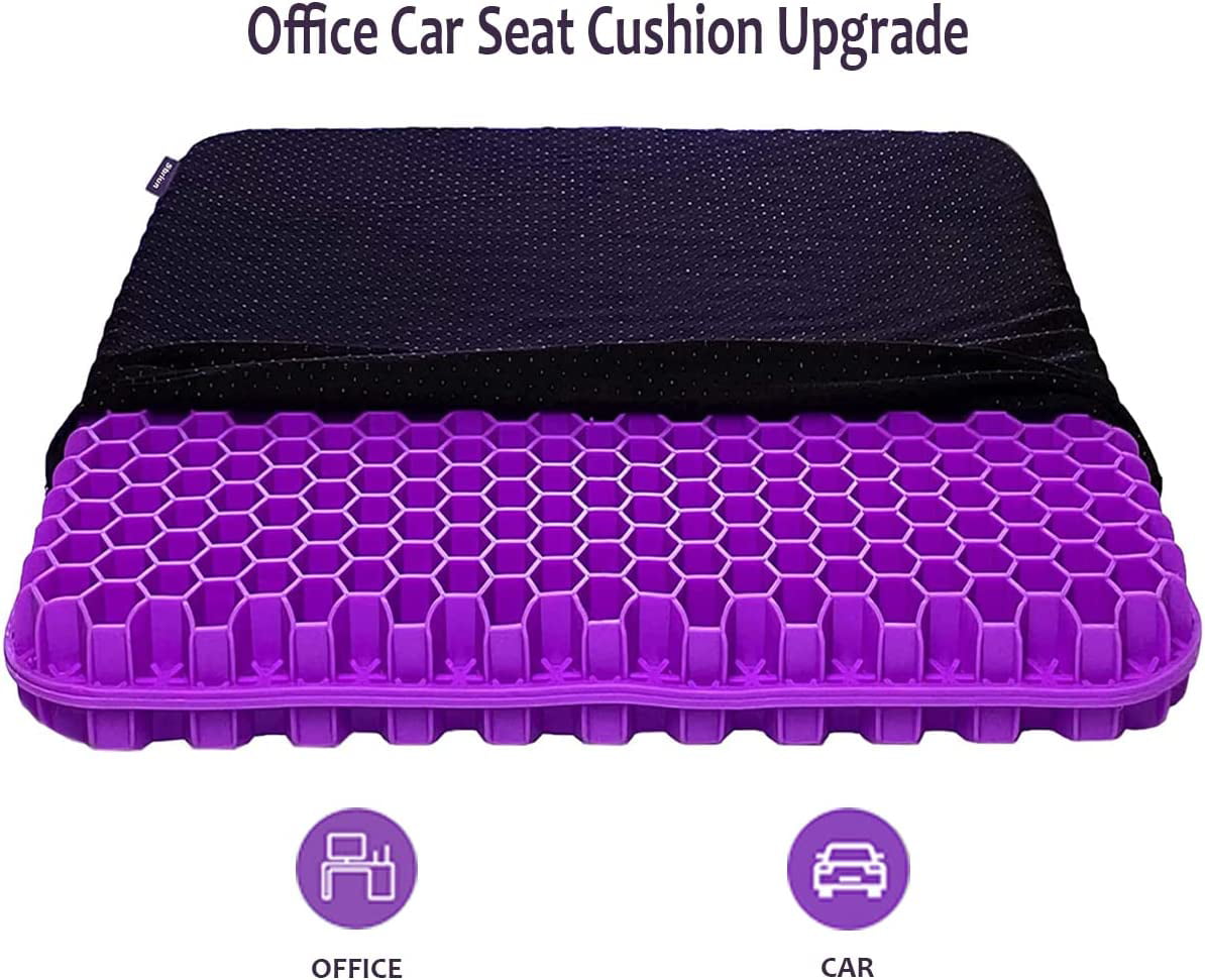 Gel Seat Cushion Pillow - Double Thick Office Chair Car Egg Seat Cushion Pillow for Back, Coccyx & Tailbone Pain Relief Pad - Pressure Reducing Honeycomb Designed for Comfort
