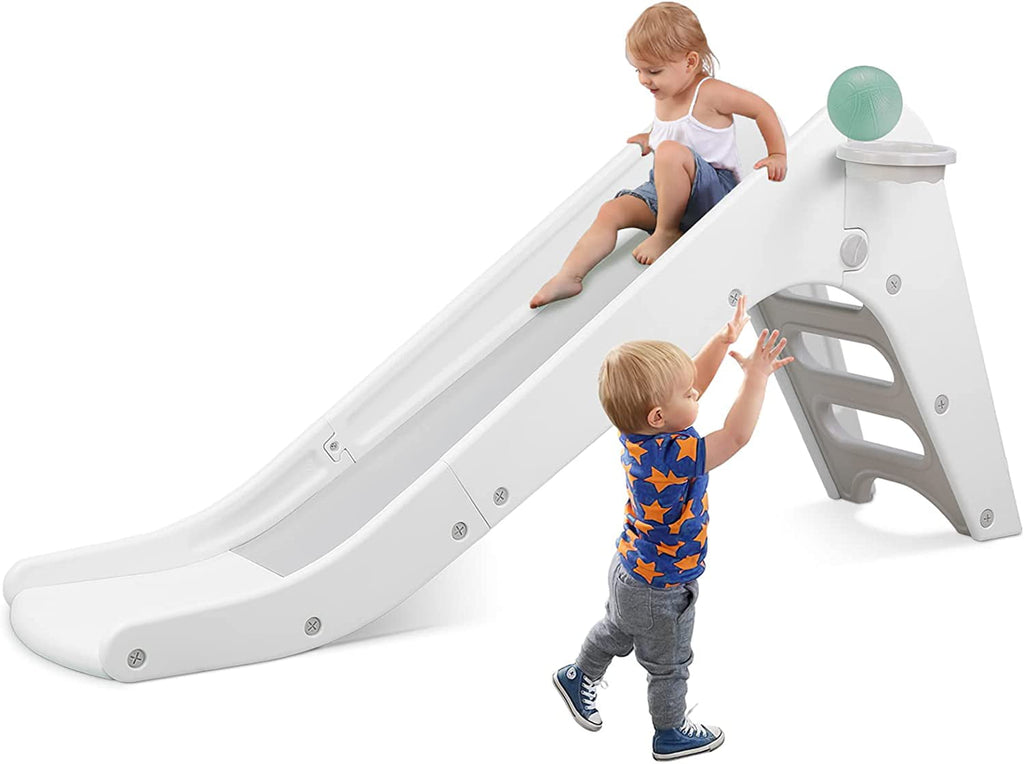Arlopu Sturdy Kids Slide, Toddler Slide Play Climber with Basketball Hoop & Ball, Indoor Outdoor Playground Playset