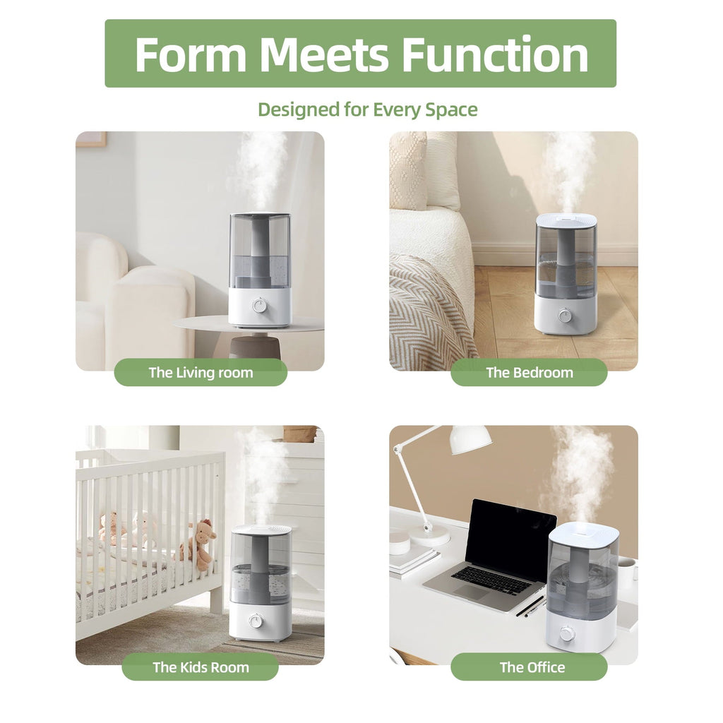 ALROCKET 4L Humidifiers for Bedroom, Cool Mist Humidfier for Home Large Room,Top fill,430 ft² ,White