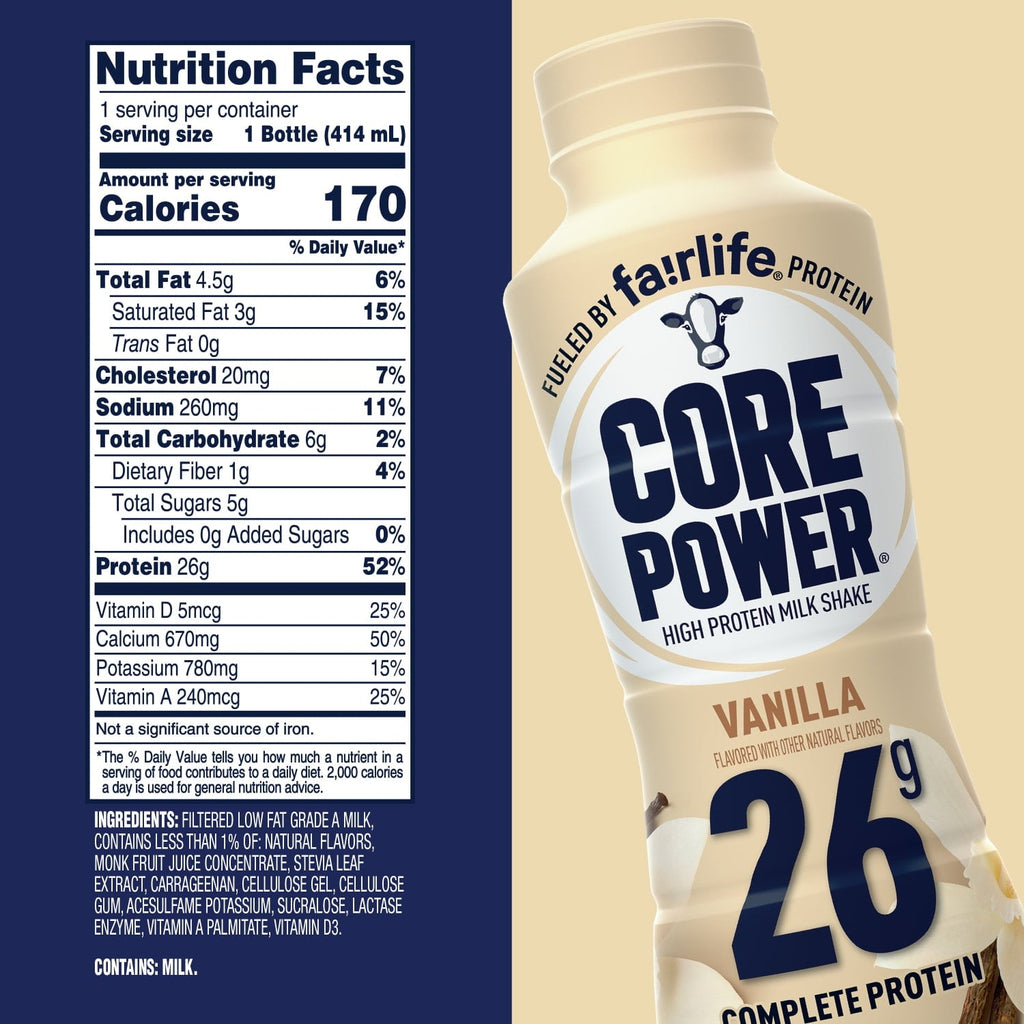 Core Power Protein Shake with 26g Protein by fairlife Milk, Vanilla, 14 fl oz