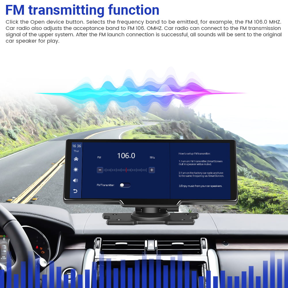 Podofo 7-32V 9.3" Portable Car Stereo Radio Wireless Carplay Android Auto Dash Cam DVR Car MP5 Player, with 32G Card&Backup Camera
