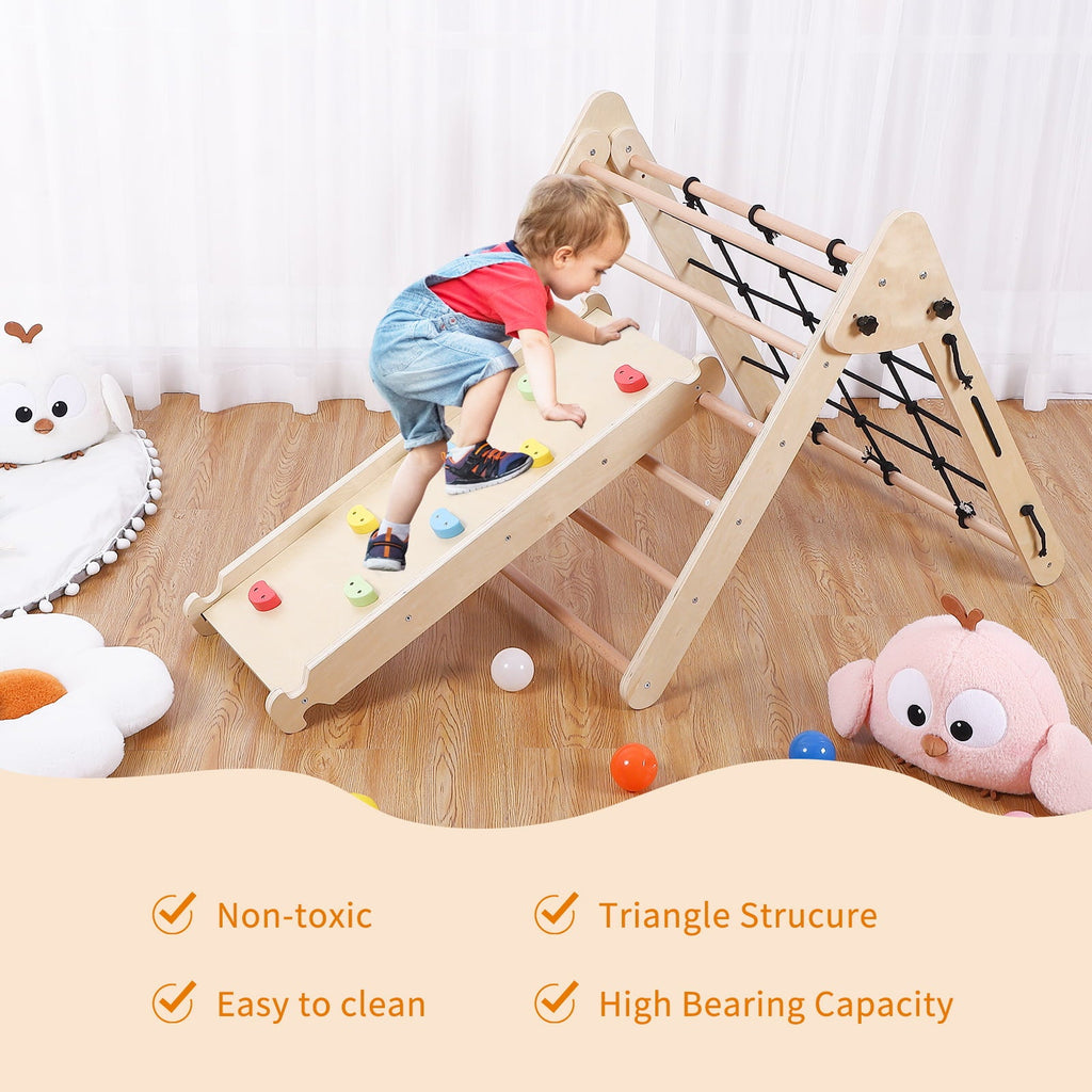 DSstyles Toddler Indoor Gym Playset, 2-in-1 Wooden Climbing Toys, Triangle Folding Climbing for Climbing & Sliding for Boys and Girls,18M+