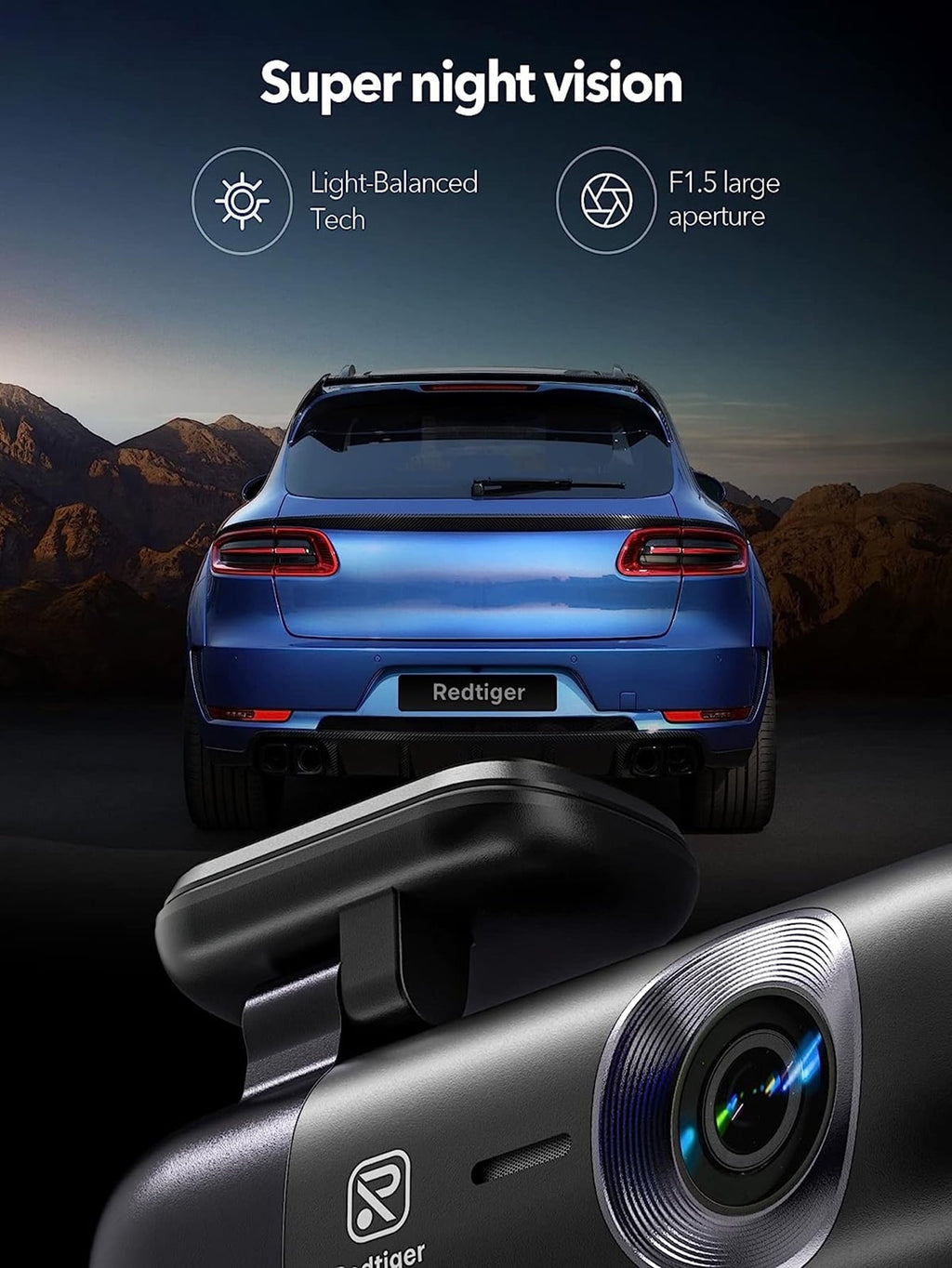 REDTIGER 4K Car Dash Cam, 4K Front and 1080P Rear Dash Camera with WiFi & GPS, Loop Recording, Smart App Control, Free 32GB SD Card