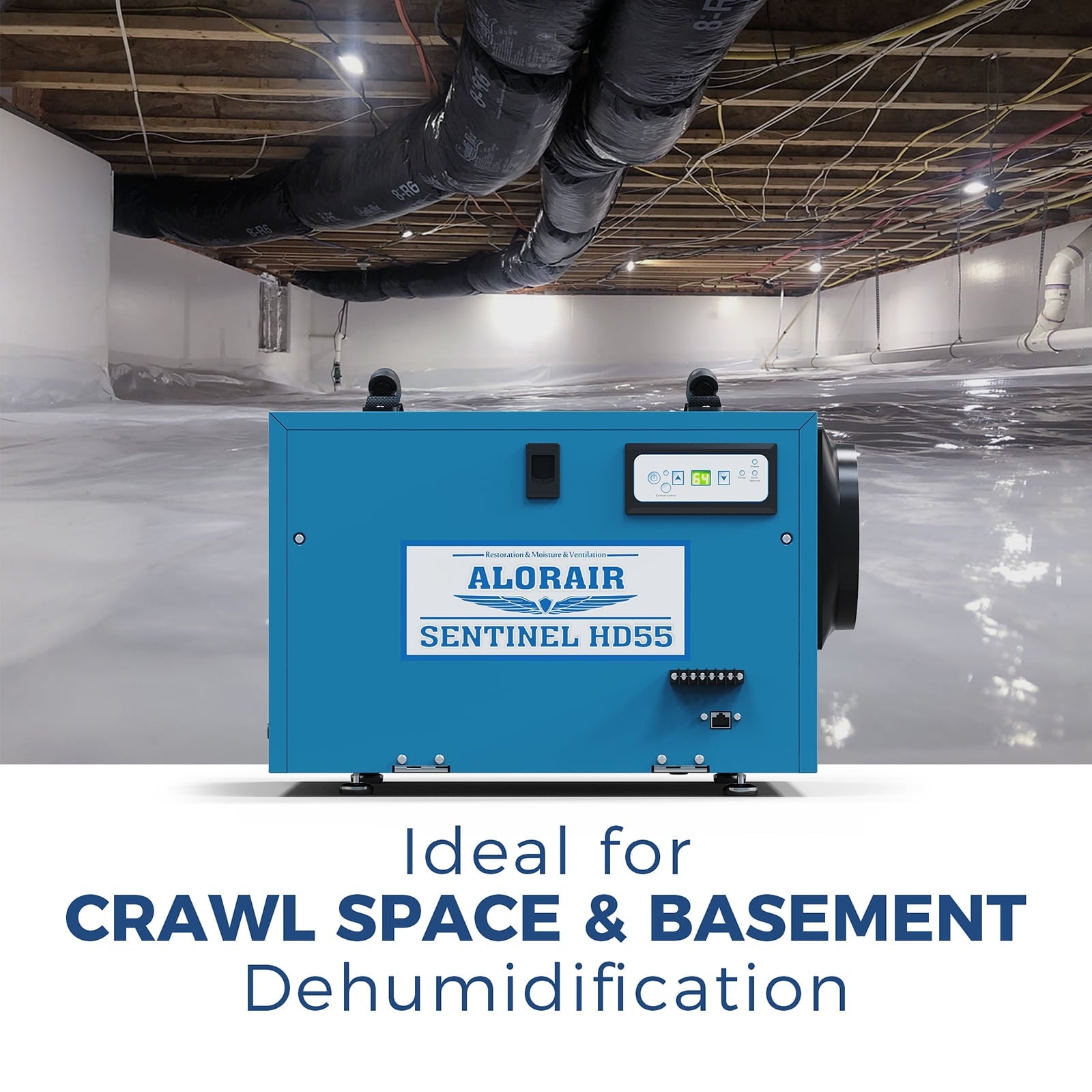 ALORAIR 113 Pints Commercial Dehumidifiers for Basement, Crawl Space Dehumidifier with Drain Hose, Blue