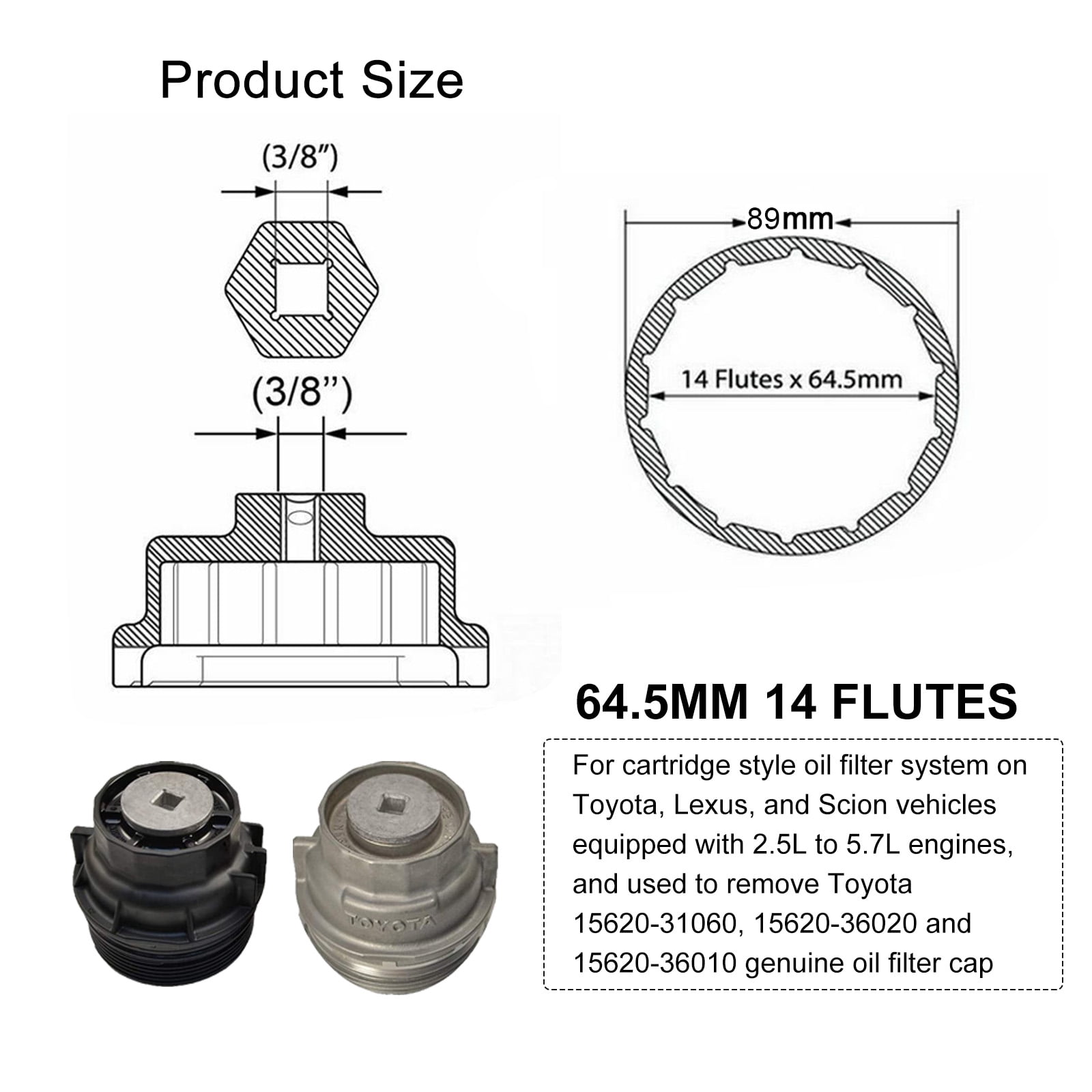 3mirrors Oil Filter Wrench Oil Filter Removal Tool Compatible with Toyota Lexus Scion RAV4 Camry Tundra Highlander Sienna Prius 2.5 - 5.7L Engine with 64mm Cartridge Style Oil Filter System