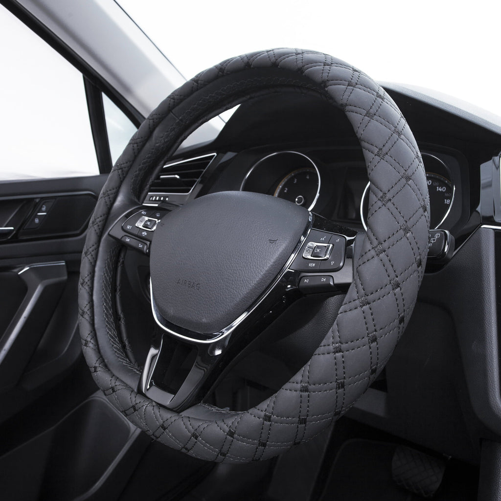 Auto Drive 1PC Car Steering Wheel Cover Diamond Quilt Black - Universal Fit